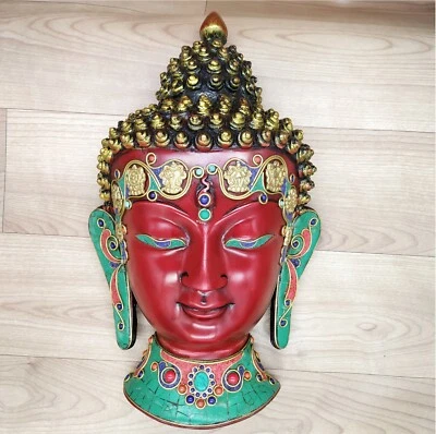 Buddha Mask 12" Wall hanging Art Sculpture Painting & Carving mask Religious - Image 1 of 4