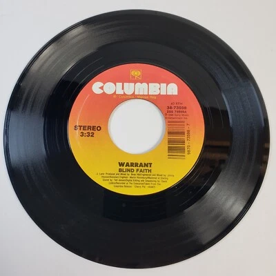 Warrant "Blind Faith" 45 Vg+ Tested Jukebox "Mr. Rainmaker"  - Image 1 of 4