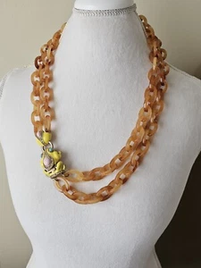 J. CREW Frog Clasp Enamel Faux TORTOISE 2 STRAND CHAIN NECKLACE MUGHAL STYLE - Picture 1 of 9
