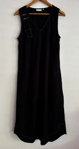 FOIL Ladies Dress Sz 12 Black Sleeveless Midi Sleeveless Contrast Stitch Classic - Picture 1 of 16
