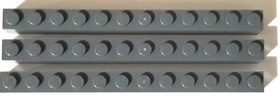 LEGO 6112 1x12 Brick Dark Bluish Gray - 3 Piece Lot Genuine LEGO