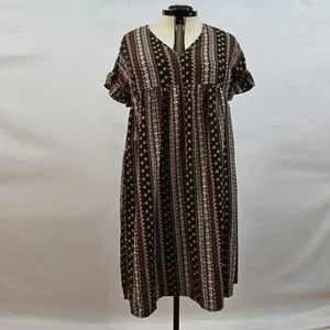 Bloomchic Dress Women's Large Short Sleeve Bandana Striped Brown Multicolor NWT - Picture 1 of 7