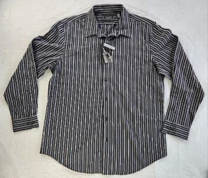 Structure Premium Woven Black Striped Button Up Long Sleeve Shirt Size XL 44-46 - Picture 1 of 7