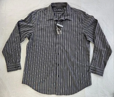 Structure Premium Woven Black Striped Button Up Long Sleeve Shirt Size XL 44-46 - Image 1 of 4