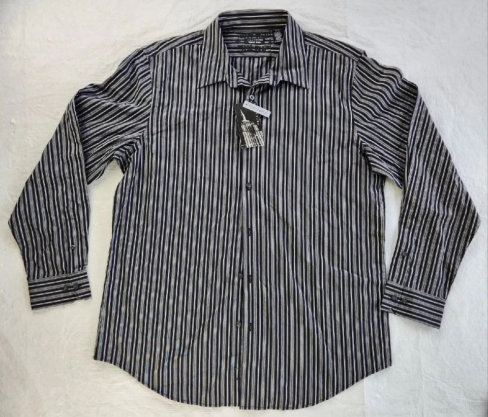 Structure Premium Woven Black Striped Button Up Long Sleeve Shirt Size XL 44-46 - Image 1 of 4