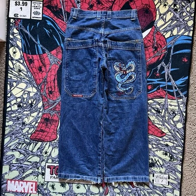 Jeans vintage Jnco Snake raro anos 90’ muito difícil de encontrar comprimento total masculino - Imagem 1 de 4