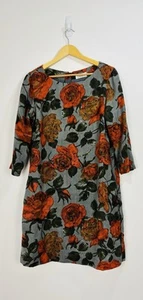 Toast Dress Size 14 Grey Orange Floral Shift Tunic Pockets Wool 3/4 Sleeve - Picture 1 of 9