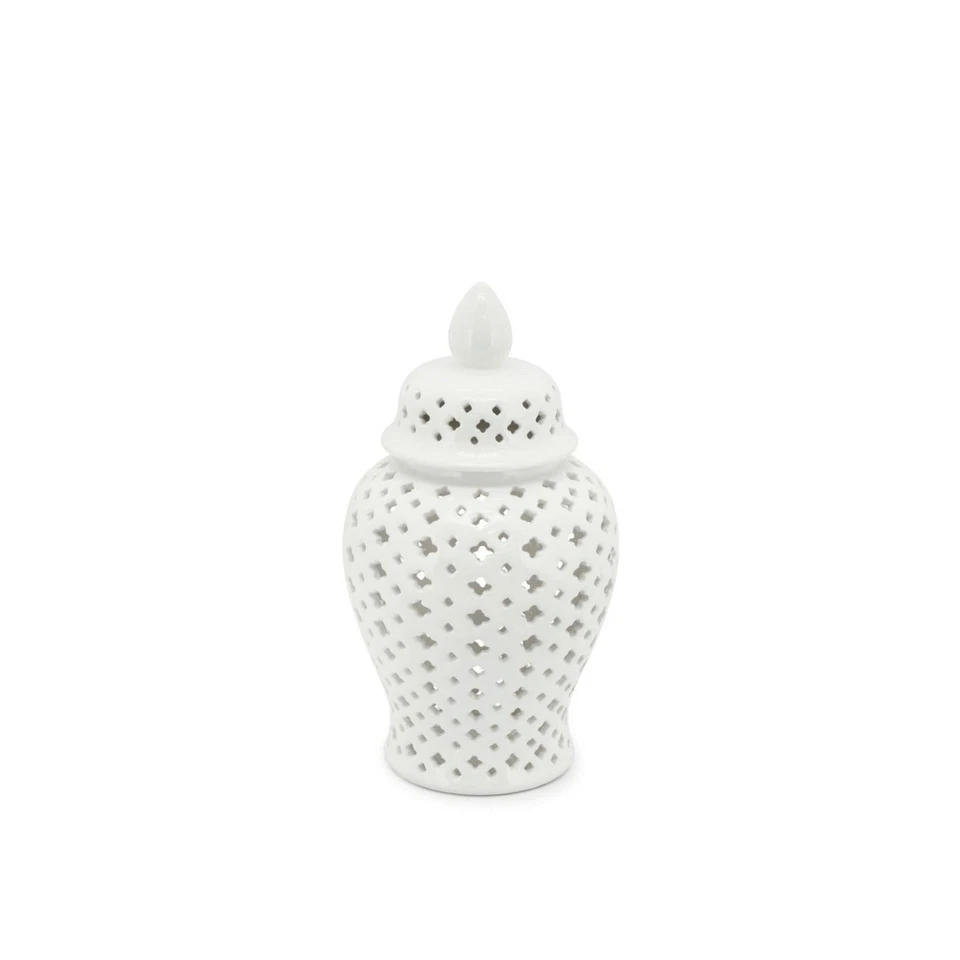 Abhika Vase Ming Cross Potiche Östlich 28cm Weiß Keramik - Bild 1 von 1