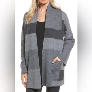 Eileen Fisher Cardigan Coatigan Merino Wool Colorblock Pockets Medium Lagenlook - Picture 1 of 9