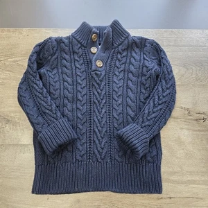 Gap Kids Cable Knit Quarter Button Sweater Kids Boys Size XS 4-5 Navy Blue - Picture 1 of 6