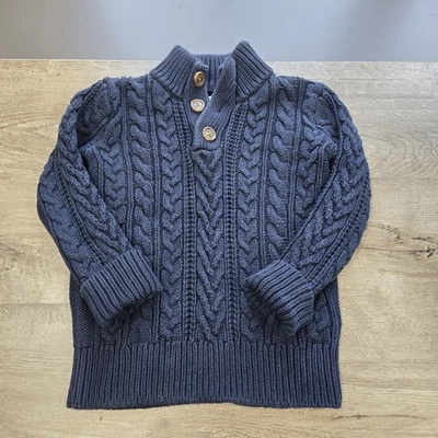 Gap Kids Cable Knit Quarter Button Sweater Kids Boys Size XS 4-5 Navy Blue - Image 1 of 4