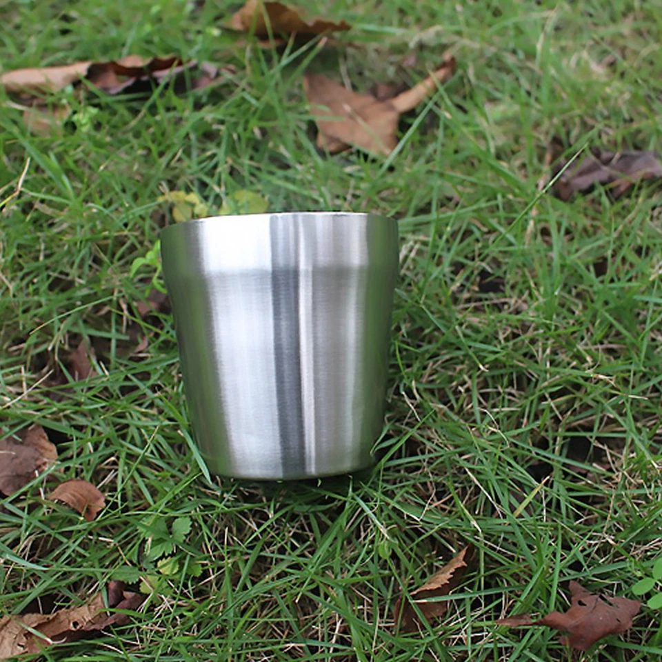 2pcs Edelstahl Wein Becher Wasser Becher Weinglas Camping BBQ Picknick Tasse - Bild 1 von 4