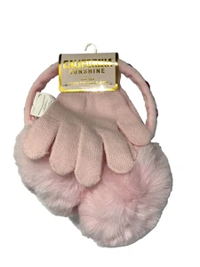 California Sunshine Mädchen Ohrenschützer und Handschuh Set 8 Jahre + rosa Kunstfell mit Edelsteinen NEU - Bild 1 von 9