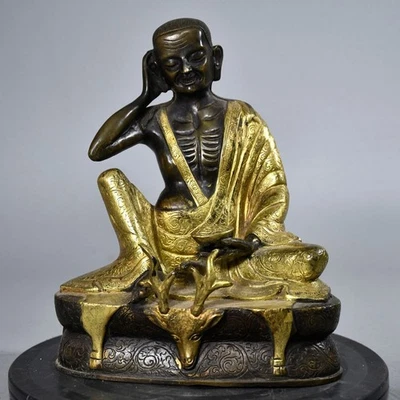 Estatua de Buda Milarepa dorada de latón budismo tibetano clásico antiguo de China de 7,1" Foto 1 de 4