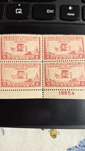 Scott #649, M/F/NH, Aeronautics, Carmine, 2 cent, # Blk of 4, Perf 11 - Picture 1 of 2