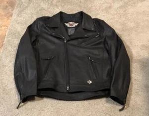 Men's HARLEY DAVIDSON Black Leather Biker Jacket - L - Looks NEW! - Picture 1 of 12