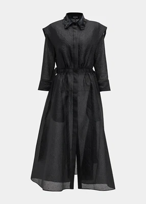 Nuevo Vestido Camisa Jacquard Cuello Floral 3D Teri Jon por Rickie Freeman en Negro 10 Foto 1 de 4