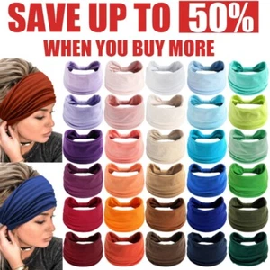Running Soft Extra Wide Yoga Headband Hairband Stretchy Elastic Turban Head Wrap - Picture 1 of 58