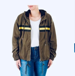 Cali 1850 Junior Color Striped Hooded Jacket - Size M- Olive/Blk/Yellow- $100 - Picture 1 of 2