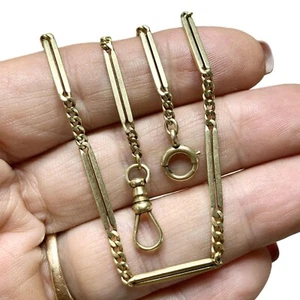 LUX Antique 14k Gold Watch Chain Necklace, Dog Clip, 14”, 10.8 Grams - Picture 1 of 6