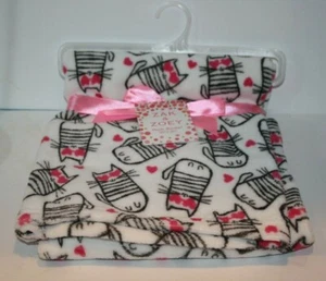 Zak & Zoey Baby Girls Blanket Soft Kitty Cats Pink Plush Hearts New Gift 30"