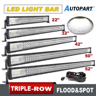 22 32 42 52 Inch Tri-Row LED Light Bar Combo Car Driving Offroad Truck 4x4WD ATV - Image 1 of 4