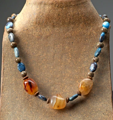 Juego de collar y pulsera de ágata azul y marrón semillas naturales hechas a mano Foto 1 de 3