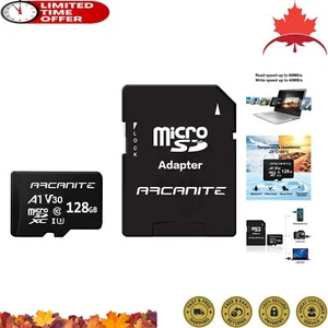 128GB Micro SDXC Memory Card with Adapter - UHS-I U3, A1, V30, 4K, C10 - Durable - Photo 1 sur 9