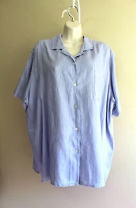 L.L.Bean Shirt Womens 3X Plus Light Blue 100% Linen Button Up Short Sleeve - Picture 1 of 5