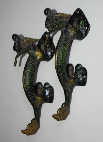 Brass Fire Dragon Door Pull Monster Shape Almirah Door Handles 10'' Inches HK376 Cover