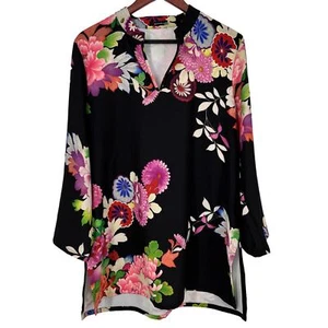 $450 Natori Women’s Sz Large Formal Wearable Art Pink Black Blouse Shirt Top - Picture 1 of 10