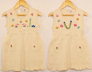 Vestido étnico blanco beige talla 104*110 100% algodón Perú bordado a mano flores animales - Imagen 1 de 5