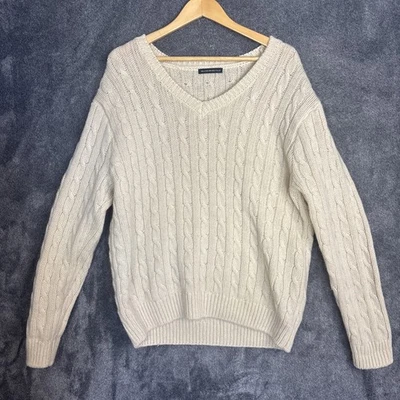 Brandy Melville Cable Knit Sweater Cream 90% Wool V Neck Oversized OS Academia - Image 1 of 4
