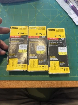 3-STANLEY 3.5" Door Hinges 08-2500 w/ Screws 1/4" Radius Corner Satin Brass Pair - Image 1 of 2