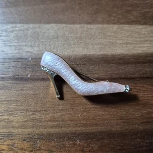 Spilla strass tacco alto smalto rosa spilla tono oro scarpe moda gioielli - Foto 1 di 11