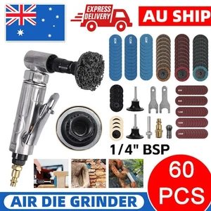 New 90° 1/4" Air Angle Die Grinder Tool + 60Pcs 2Inch Quick Change Discs - Picture 1 of 12