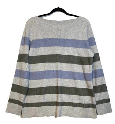 Market & Spruce Boat Neck Sweater XL Gray Blue Striped Textured Knit Casual - Image 1 of 4