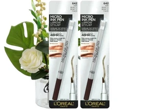 2X L'Oreal Brow Stylist Micro Ink Pen 642 Dark Brunette 48HR Tint Precision Comb - Picture 1 of 4