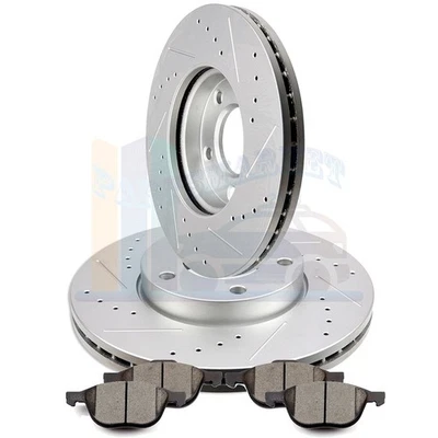 2X Front Discs Brake Rotors and 4X Pads For 2008 2009 -2013 Mazda 3 Drill Slot — 第 1/4 张图片