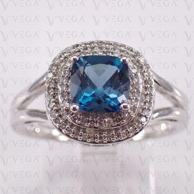 4.10 Ct Cushion Cut Natural Topaz Diamond Double Halo Ring 950PT Platinum Plated - Image 1 of 4