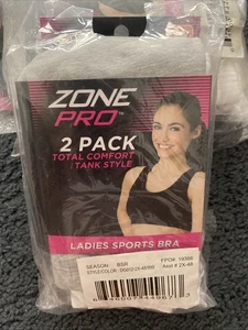 2 Pack-Zone Pro Total Comfort Tank Style Ladies Sport Bra, Size 2XL, Gray &white - Picture 1 of 8
