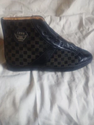 Zapato alto vintage de hombre 1898 negro con patrón a cuadros talla 11 (uno derecho) Foto 1 de 4