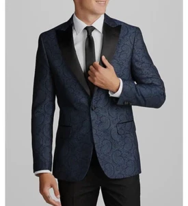 42L Jos A Bank Slim Fit Paisley Dinner Jacket Blazer Blue Teal C070563 - Picture 1 of 15