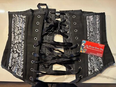 Waist Training Mesh Underbust Steel boned Corset Black And Silver - Image 1 of 4