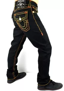 Pantalones de mezclilla True Religion para hombre Ricky negros enjuagados relajados rectos Super T - 107917 - Imagen 1 de 8