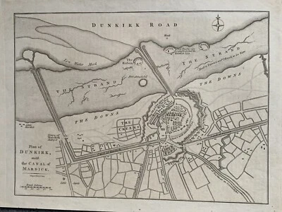 Mapa antiguo original de Dunkerque Francia 1790 de John Cary Foto 1 de 3