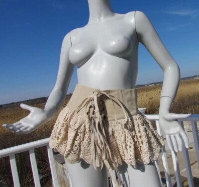 NEW M Pyramid Collection corset leather waist cincher crochet reversible costume - Image 1 of 4