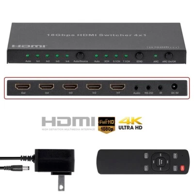 Interruptor HDMI 4x1 Toslink Extractor de Audio Analógico 4K 60Hz HDR YCbCr 4:4:4 HDCP 2.2 Foto 1 de 4