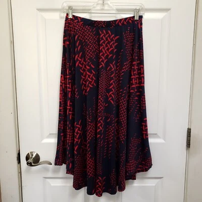 Bobeau Azul Marino Rojo Estampado Geométrico Elastizado Jersey Tejido Midi Falda Para Mujer S Foto 1 de 4