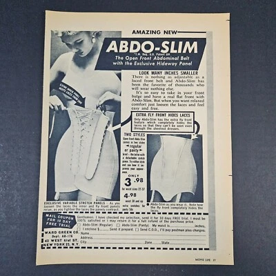 1961 Abdo-Slim cinto abdominal cintura cinch estampa vintage cinto publicitário espartilho com cadarço - Imagem 1 de 4